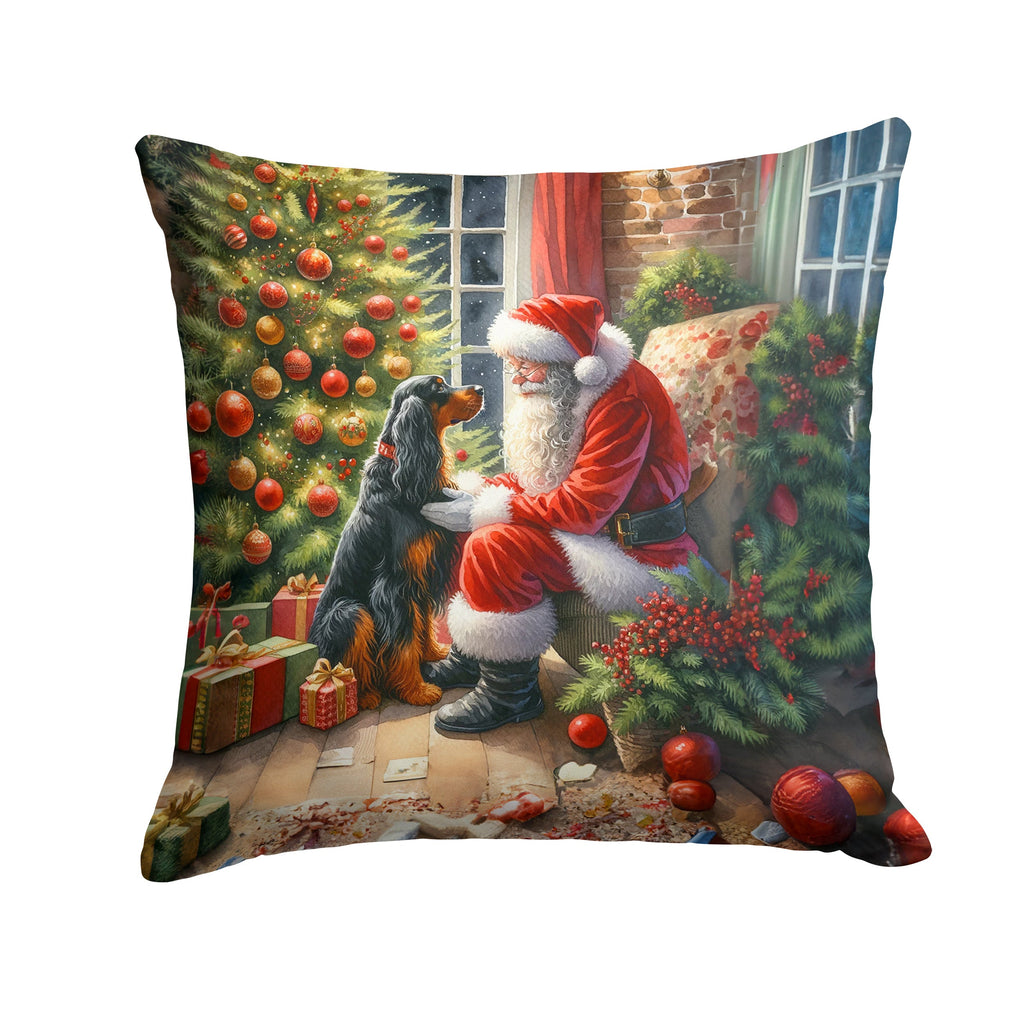 Gordon Setter and Santa Claus Decorative Throw Pillow 14x14 Indoor Outdoor Accent Cushion, Fabric Cover with Insert for Sofa, Bed, Porch & Living Room