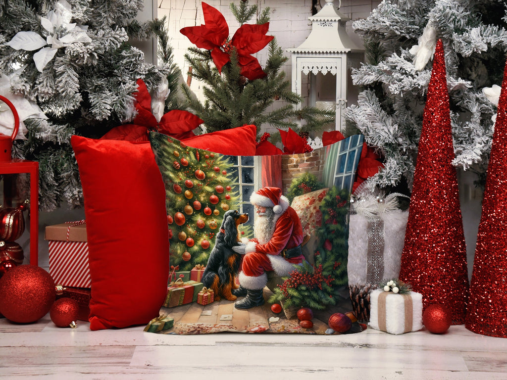 Gordon Setter and Santa Claus Decorative Throw Pillow 14x14 Indoor Outdoor Accent Cushion, Fabric Cover with Insert for Sofa, Bed, Porch & Living Room