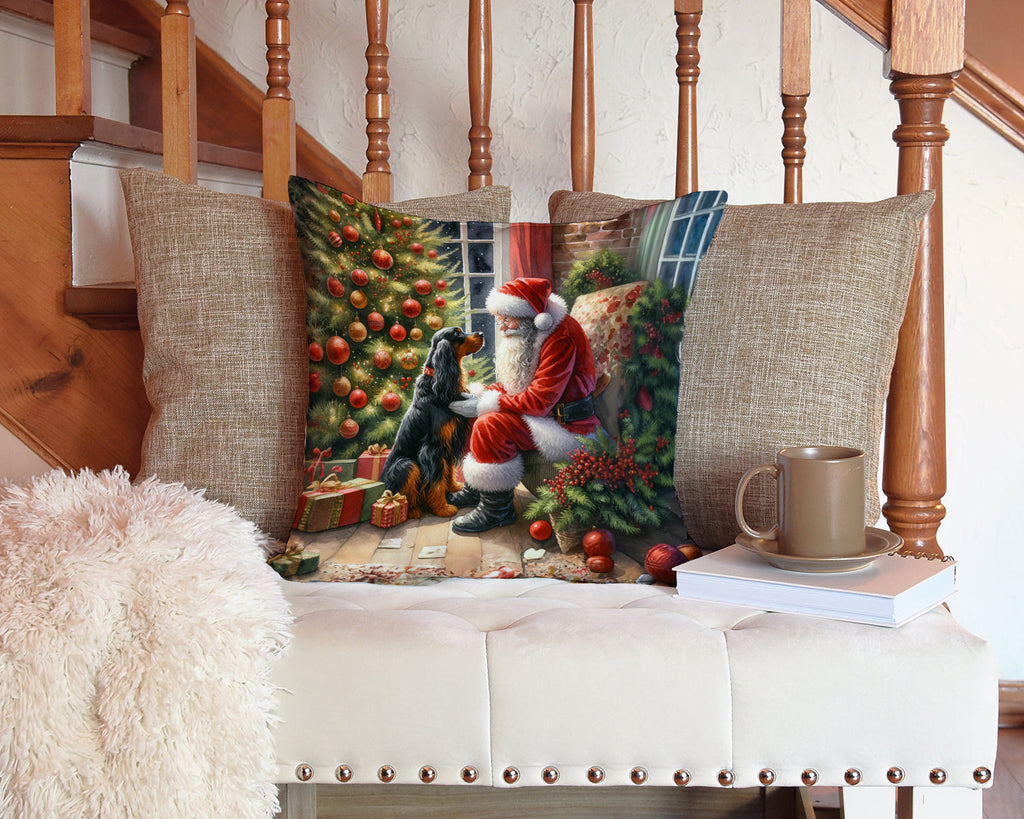 Gordon Setter and Santa Claus Decorative Throw Pillow 14x14 Indoor Outdoor Accent Cushion, Fabric Cover with Insert for Sofa, Bed, Porch & Living Room