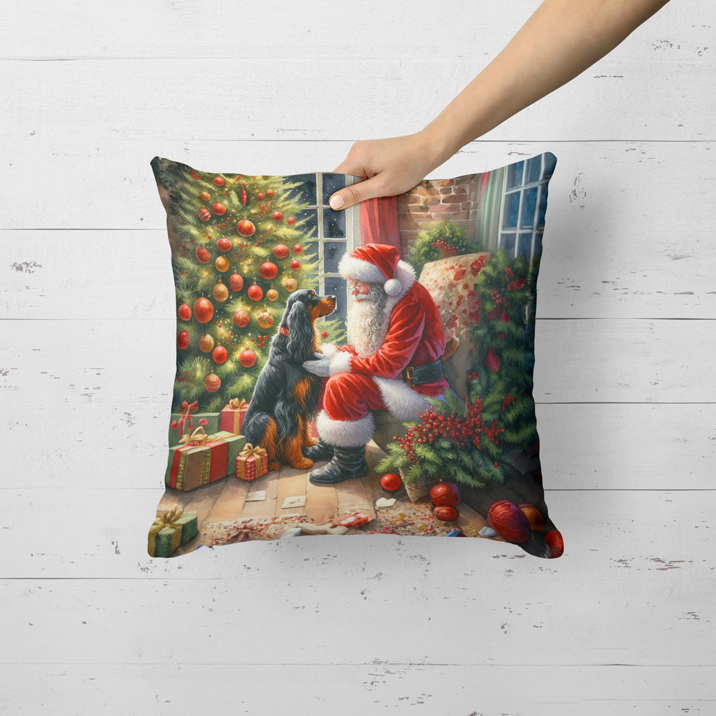 Gordon Setter and Santa Claus Decorative Throw Pillow 18x18 Indoor Outdoor Accent Cushion, Fabric Cover with Insert for Sofa, Bed, Porch & Living Room