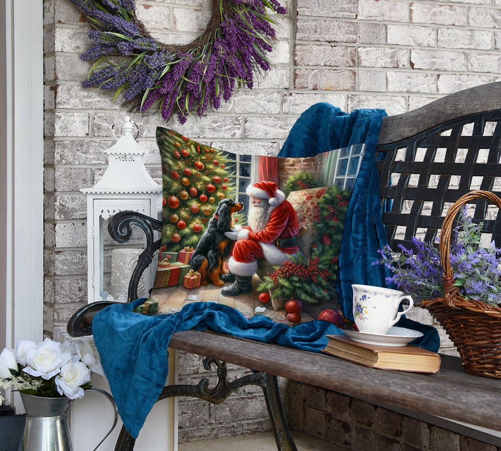 Gordon Setter and Santa Claus Decorative Throw Pillow 18x18 Indoor Outdoor Accent Cushion, Fabric Cover with Insert for Sofa, Bed, Porch & Living Room