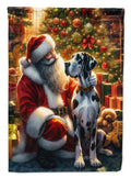 Great Dane and Santa Claus House Flag 28x40 Porch Sleeve Pole Decorative Outside Yard Banner Artwork Wall Hanging, Polyester