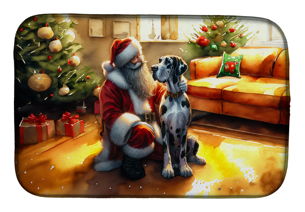 Great Dane and Santa Claus Dish Drying Mat Absorbent Dish Drying Mat Pad for Kitchen Counter Dish Drainer Mat for Countertop, 14 x 21", Multicolor