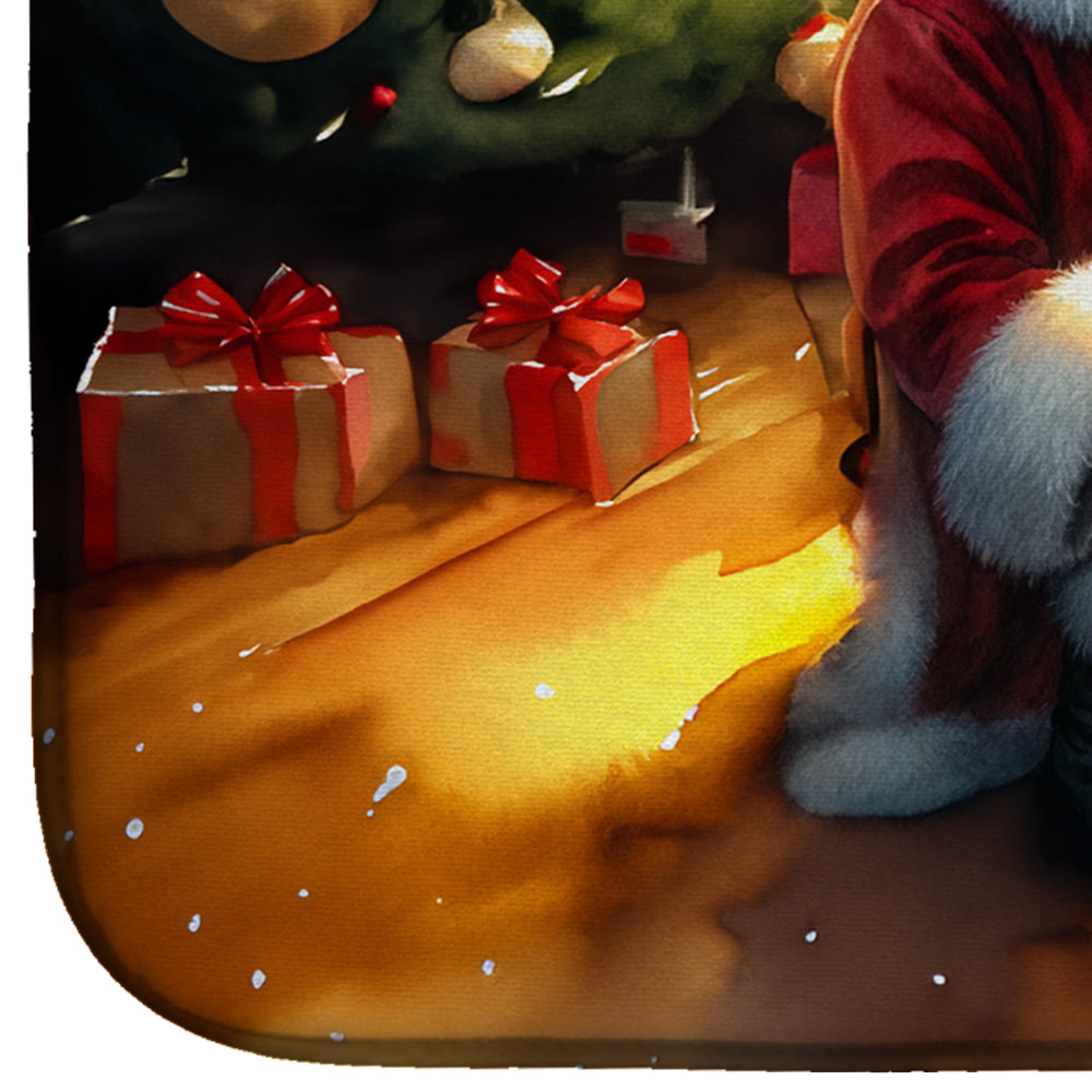 Great Dane and Santa Claus Dish Drying Mat Absorbent Dish Drying Mat Pad for Kitchen Counter Dish Drainer Mat for Countertop, 14 x 21", Multicolor