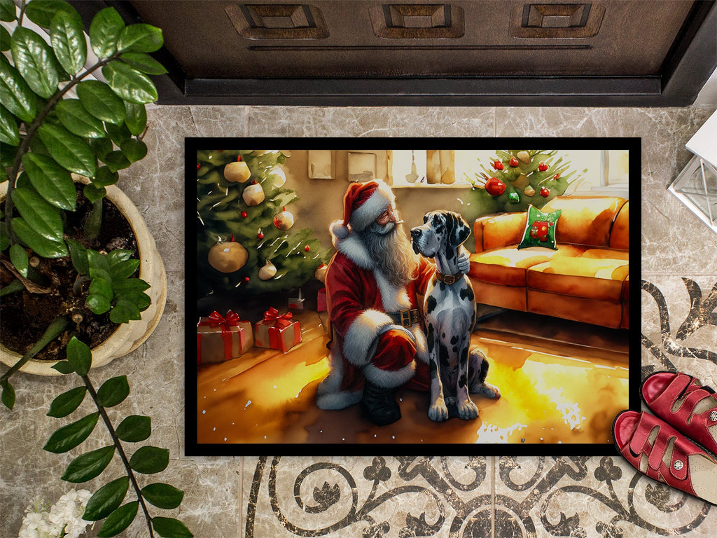 Great Dane and Santa Claus Doormat Indoor Outdoor 18H X 27W Front Door Mat Rugs for Entryway, Non Slip Washable