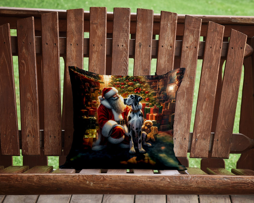 Great Dane and Santa Claus Decorative Throw Pillow 14x14 Indoor Outdoor Accent Cushion, Fabric Cover with Insert for Sofa, Bed, Porch & Living Room