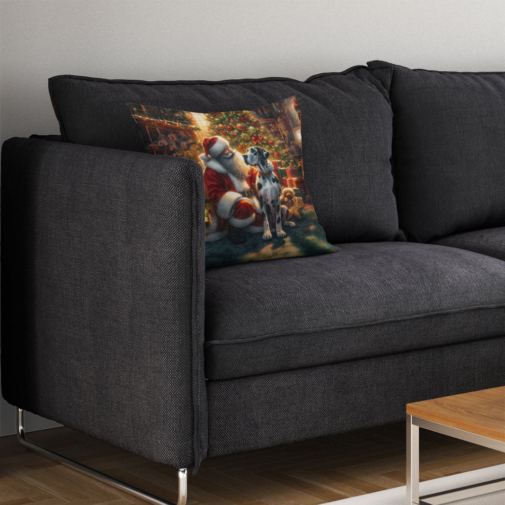 Great Dane and Santa Claus Decorative Throw Pillow 14x14 Indoor Outdoor Accent Cushion, Fabric Cover with Insert for Sofa, Bed, Porch & Living Room