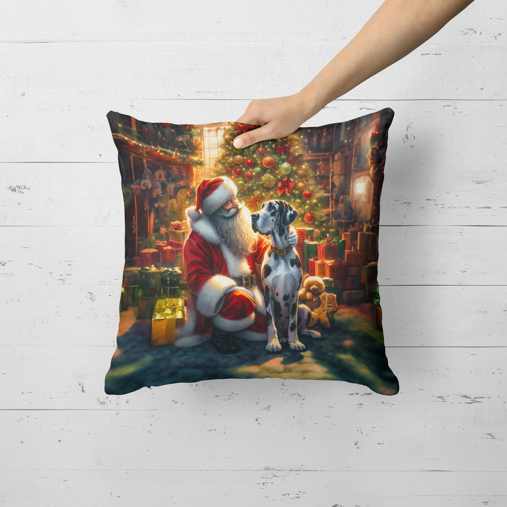 Great Dane and Santa Claus Decorative Throw Pillow 18x18 Indoor Outdoor Accent Cushion, Fabric Cover with Insert for Sofa, Bed, Porch & Living Room