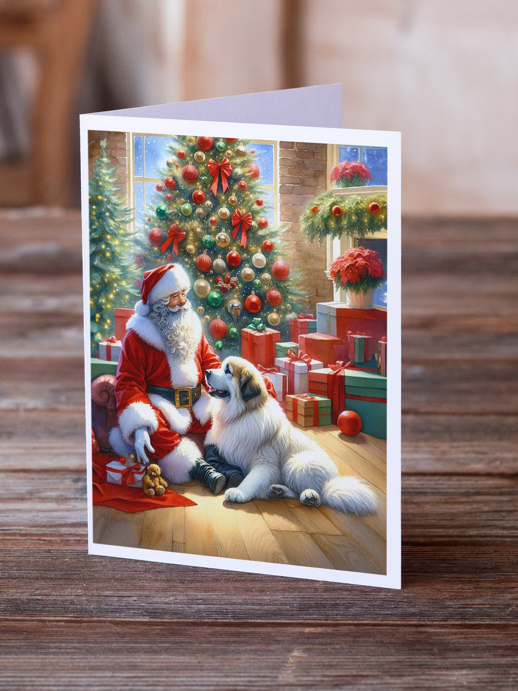 Great Pyrenees and Santa Claus Greeting Cards Pack of 8 Blank Cards with Envelopes Whimsical A7 Size 5x7