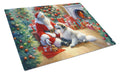 Great Pyrenees and Santa Claus Cutting Board Tempered Glass Kitchen Cutting Surface, Heat Resistant Chopping, Non-Slip Feet, Food Prep & Serving