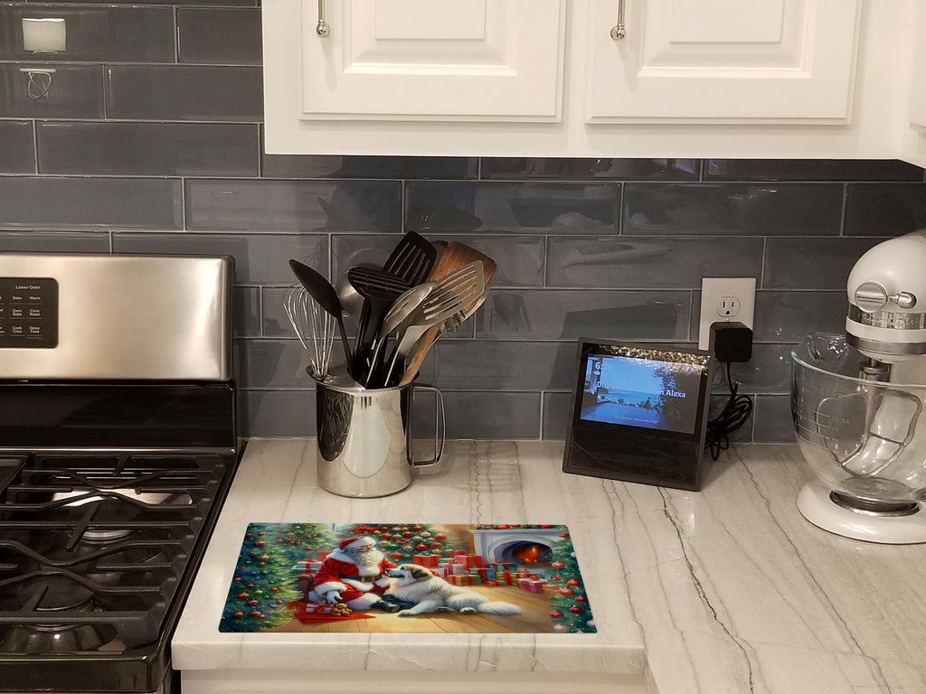 Great Pyrenees and Santa Claus Cutting Board Tempered Glass Kitchen Cutting Surface, Heat Resistant Chopping, Non-Slip Feet, Food Prep & Serving