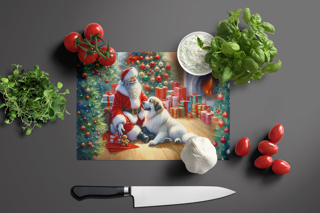 Great Pyrenees and Santa Claus Cutting Board Tempered Glass Kitchen Cutting Surface, Heat Resistant Chopping, Non-Slip Feet, Food Prep & Serving