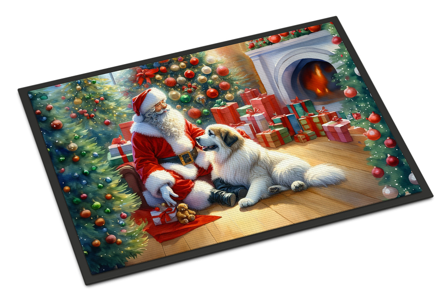Great Pyrenees and Santa Claus Doormat Indoor Outdoor 18H X 27W Front Door Mat Rugs for Entryway, Non Slip Washable