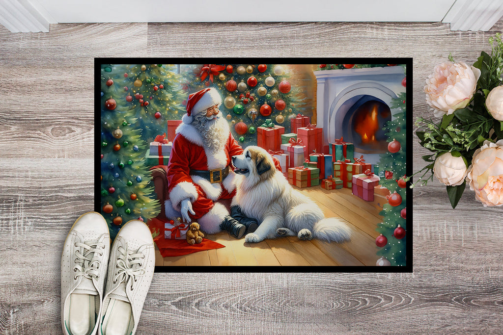 Great Pyrenees and Santa Claus Doormat Indoor Outdoor 18H X 27W Front Door Mat Rugs for Entryway, Non Slip Washable