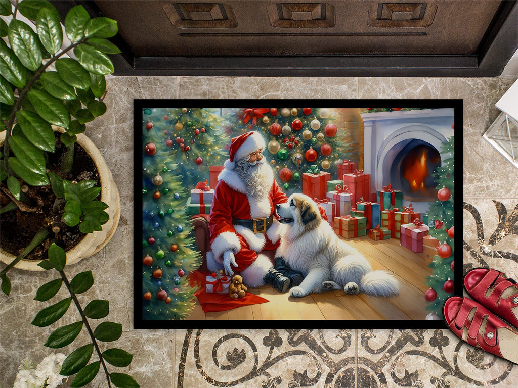 Great Pyrenees and Santa Claus Doormat Indoor Outdoor 18H X 27W Front Door Mat Rugs for Entryway, Non Slip Washable
