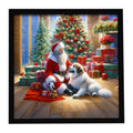 Great Pyrenees and Santa Claus Framed Metal Print Bathroom, Kitchen, Office, Home Decor Wall Art Ready to Hang, Square, 8X8