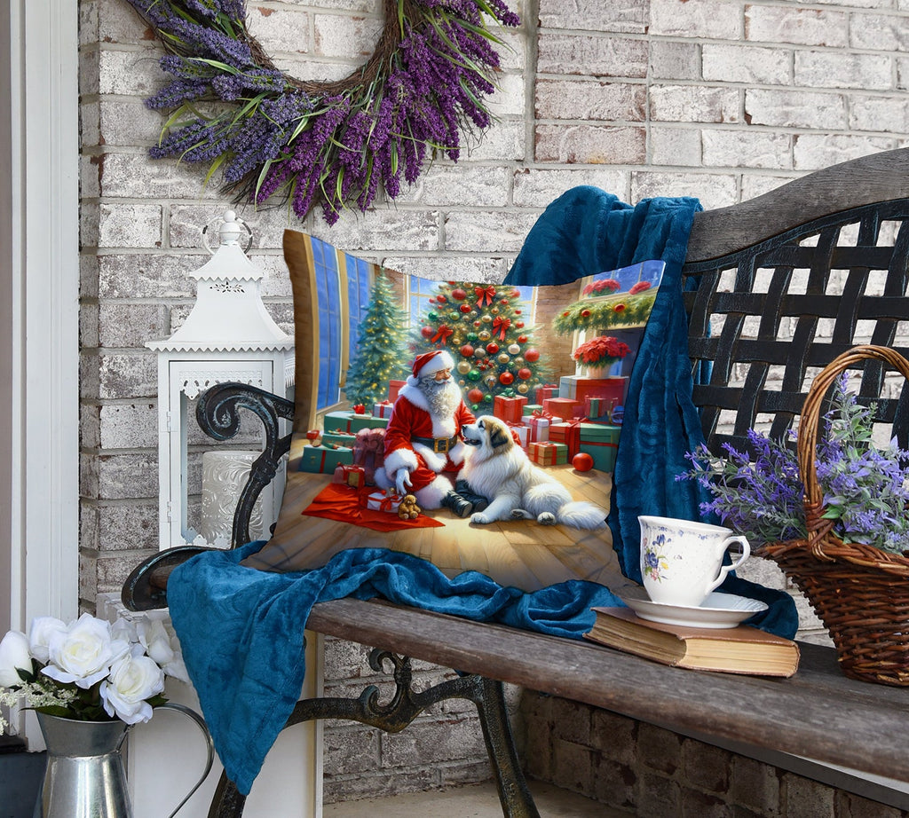 Great Pyrenees and Santa Claus Decorative Throw Pillow 18x18 Indoor Outdoor Accent Cushion, Fabric Cover with Insert for Sofa, Bed, Porch & Living Room