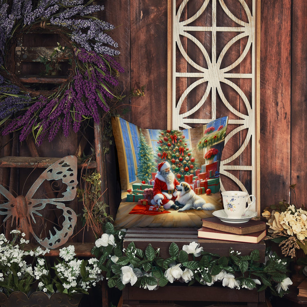 Great Pyrenees and Santa Claus Decorative Throw Pillow 18x18 Indoor Outdoor Accent Cushion, Fabric Cover with Insert for Sofa, Bed, Porch & Living Room
