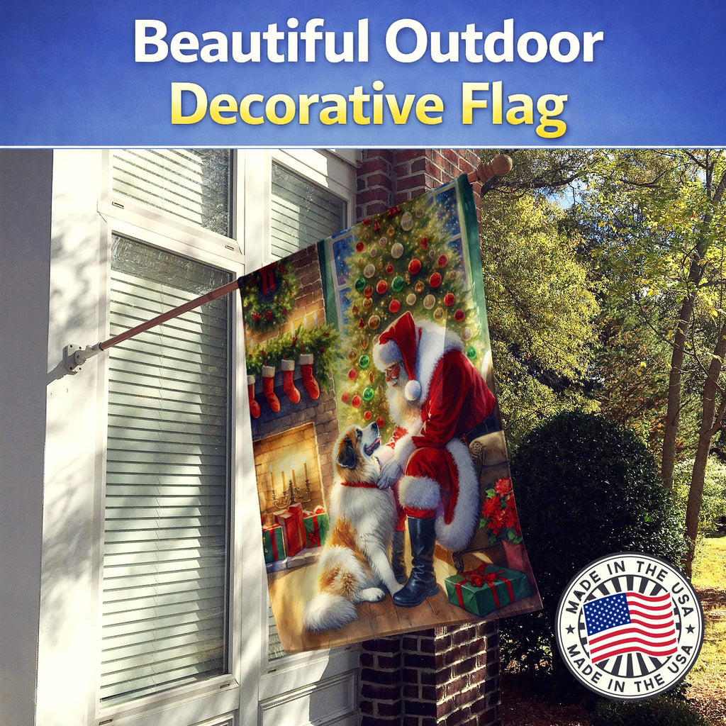 Great Pyrenees and Santa Claus House Flag 28x40 Porch Sleeve Pole Decorative Outside Yard Banner Artwork Wall Hanging, Polyester