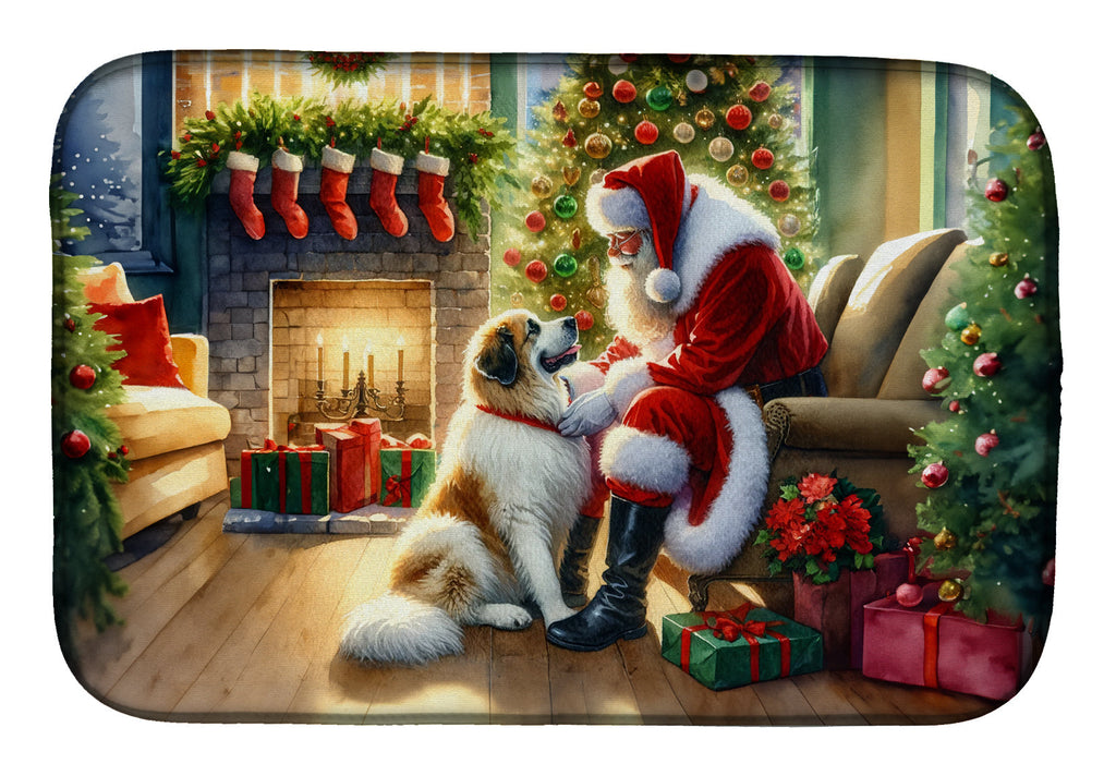 Great Pyrenees and Santa Claus Dish Drying Mat Absorbent Dish Drying Mat Pad for Kitchen Counter Dish Drainer Mat for Countertop, 14 x 21", Multicolor