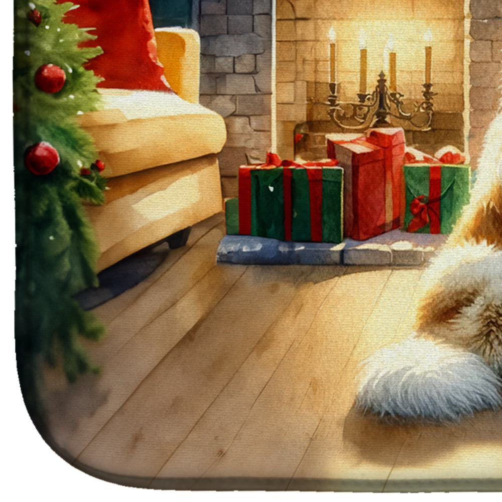 Great Pyrenees and Santa Claus Dish Drying Mat Absorbent Dish Drying Mat Pad for Kitchen Counter Dish Drainer Mat for Countertop, 14 x 21", Multicolor