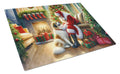 Great Pyrenees and Santa Claus Cutting Board Tempered Glass Kitchen Cutting Surface, Heat Resistant Chopping, Non-Slip Feet, Food Prep & Serving