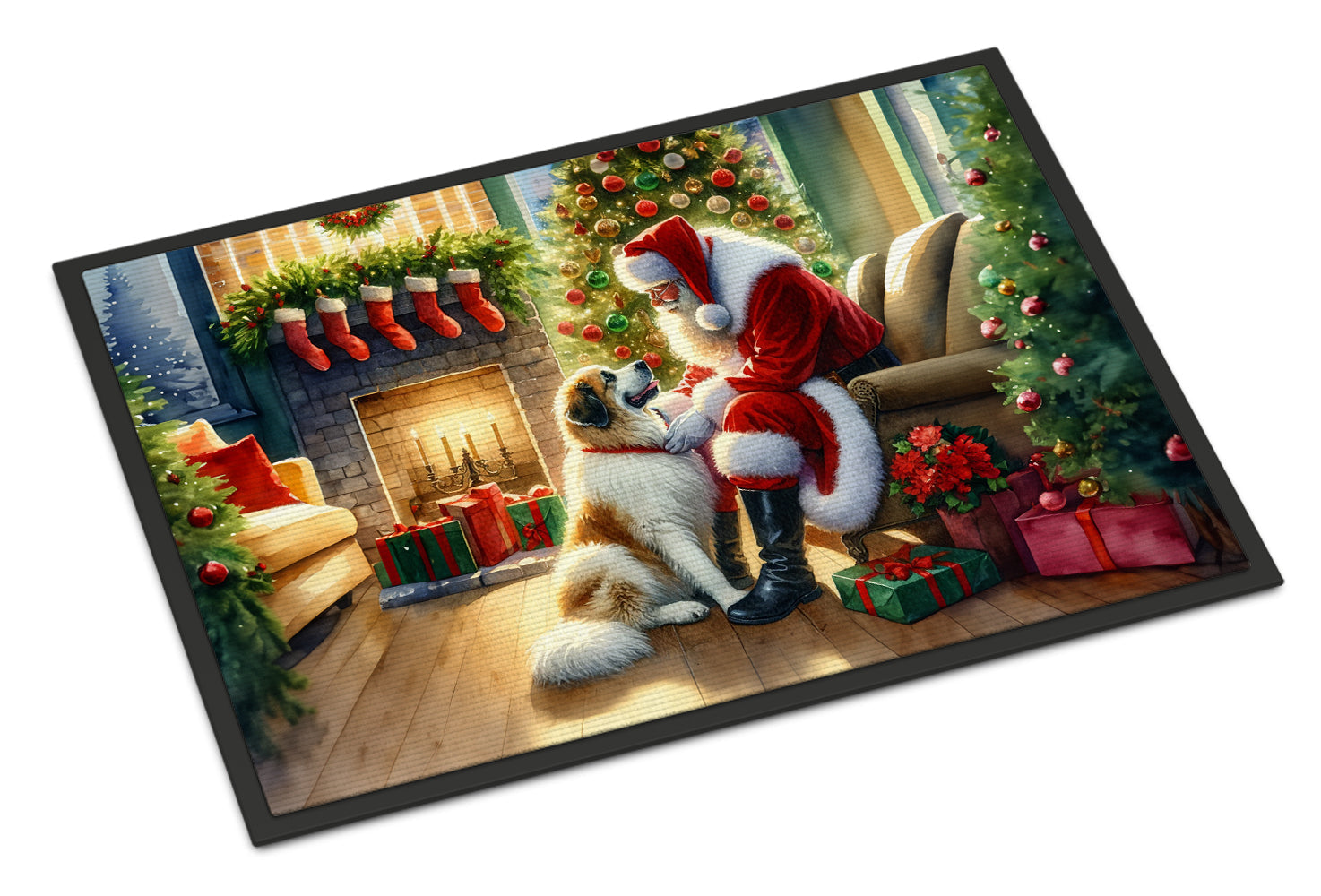 Great Pyrenees and Santa Claus Doormat Indoor Outdoor 18H X 27W Front Door Mat Rugs for Entryway, Non Slip Washable