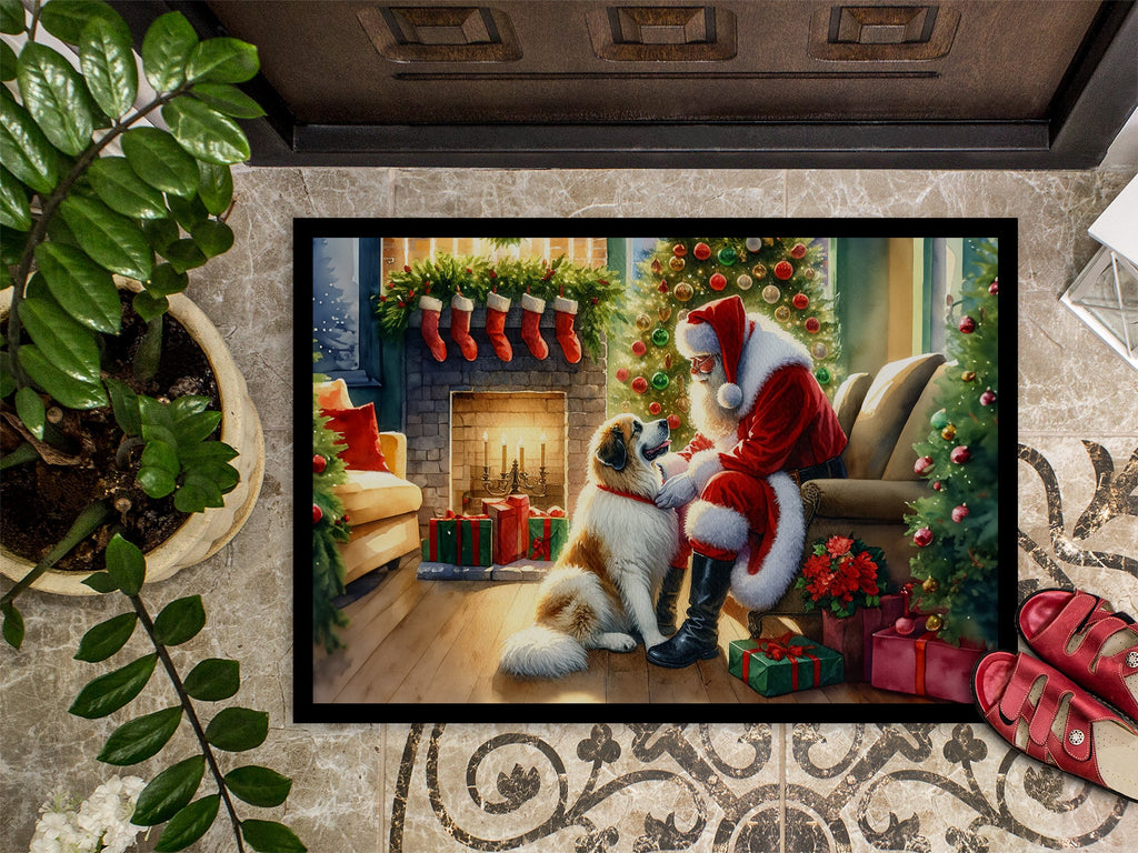 Great Pyrenees and Santa Claus Doormat Indoor Outdoor 18H X 27W Front Door Mat Rugs for Entryway, Non Slip Washable
