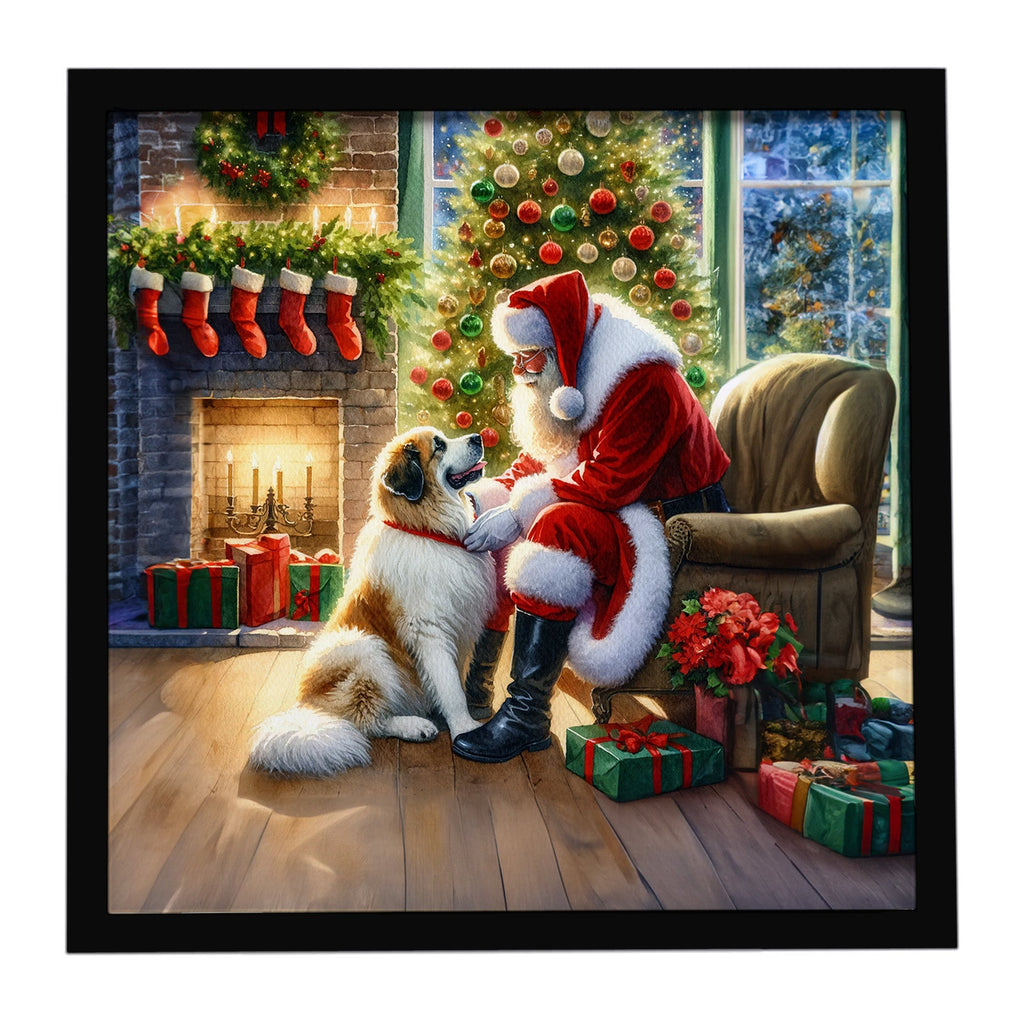 Great Pyrenees and Santa Claus Framed Metal Print Bathroom, Kitchen, Office, Home Decor Wall Art Ready to Hang, Square, 8X8