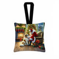 Great Pyrenees and Santa Claus Hanging Square Fabric Ornament 3.5 × 3.5 Decorative Door-Knob & Tree Hanger, Soft Fabric