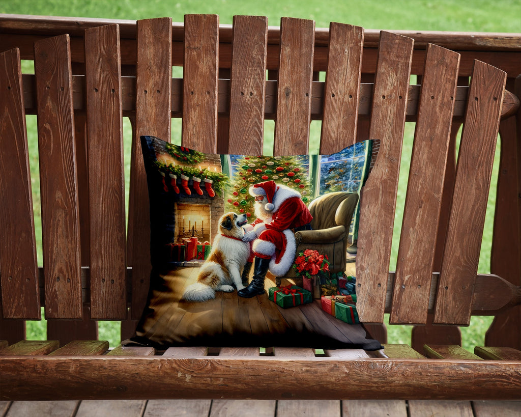 Great Pyrenees and Santa Claus Decorative Throw Pillow 14x14 Indoor Outdoor Accent Cushion, Fabric Cover with Insert for Sofa, Bed, Porch & Living Room