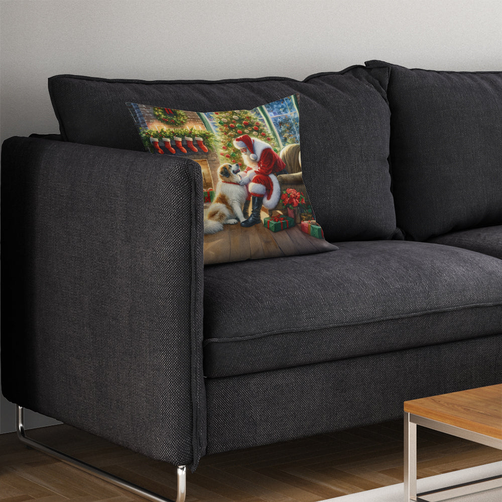 Great Pyrenees and Santa Claus Decorative Throw Pillow 14x14 Indoor Outdoor Accent Cushion, Fabric Cover with Insert for Sofa, Bed, Porch & Living Room