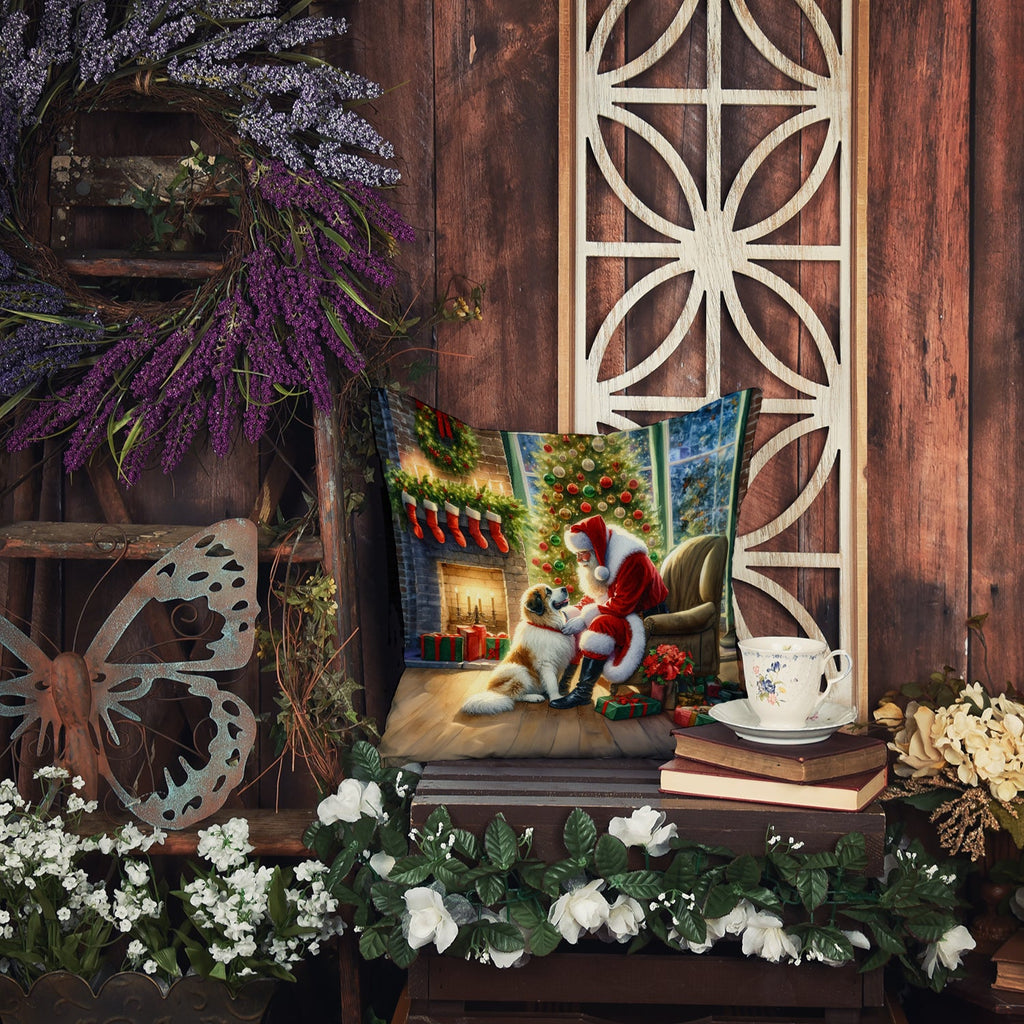 Great Pyrenees and Santa Claus Decorative Throw Pillow 18x18 Indoor Outdoor Accent Cushion, Fabric Cover with Insert for Sofa, Bed, Porch & Living Room