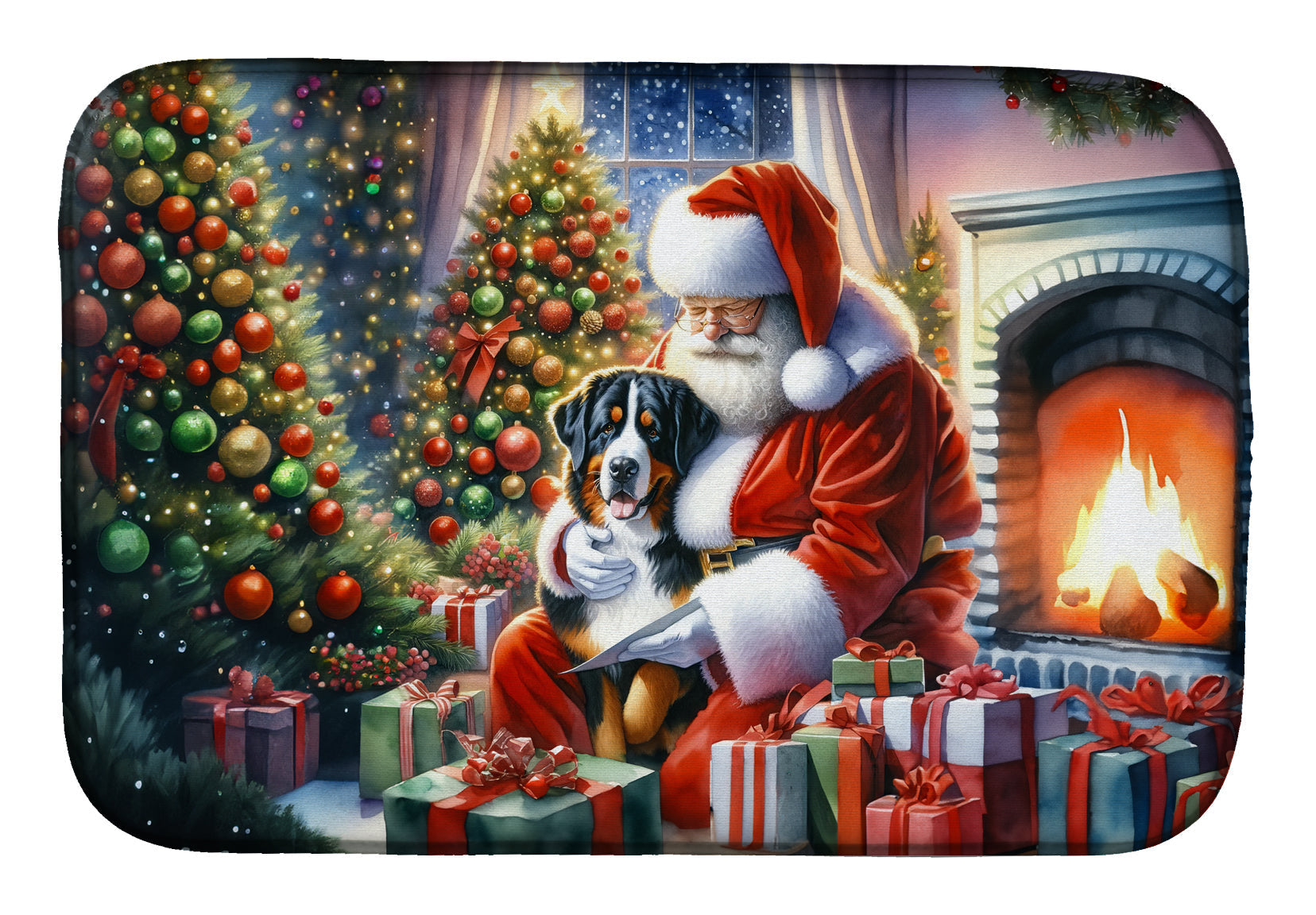 Greater Swiss Mountain Dog and Santa Claus Dish Drying Mat Absorbent Dish Drying Mat Pad for Kitchen Counter Dish Drainer Mat for Countertop, 14 x 21", Multicolor