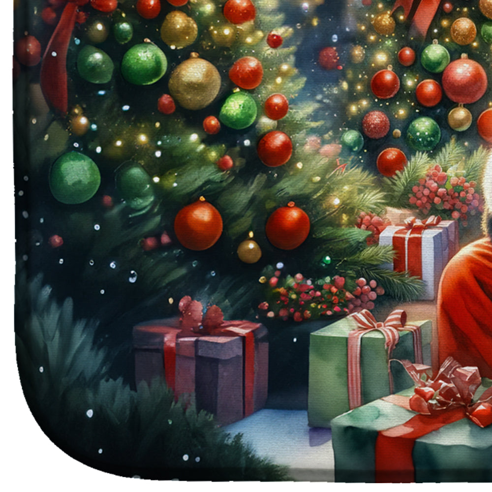 Greater Swiss Mountain Dog and Santa Claus Dish Drying Mat Absorbent Dish Drying Mat Pad for Kitchen Counter Dish Drainer Mat for Countertop, 14 x 21", Multicolor