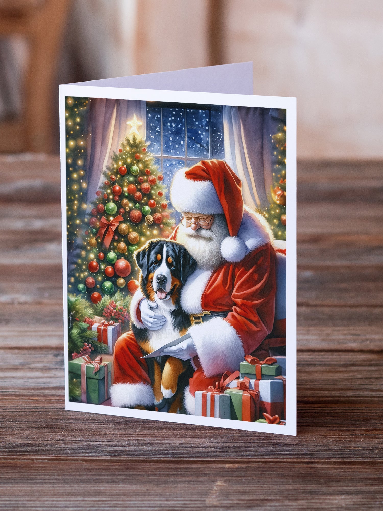 Greater Swiss Mountain Dog and Santa Claus Greeting Cards Pack of 8 Blank Cards with Envelopes Whimsical A7 Size 5x7