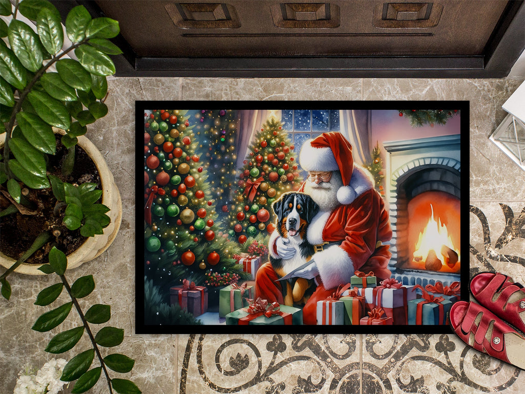 Greater Swiss Mountain Dog and Santa Claus Doormat Indoor Outdoor 24H X 36W Front Door Mat Rugs for Entryway, Non Slip Washable Low Pile,