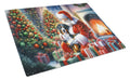 Greater Swiss Mountain Dog and Santa Claus Cutting Board Tempered Glass Kitchen Cutting Surface, Heat Resistant Chopping, Non-Slip Feet, Food Prep & Serving