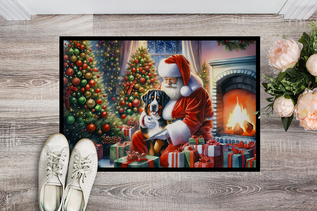 Greater Swiss Mountain Dog and Santa Claus Doormat Indoor Outdoor 18H X 27W Front Door Mat Rugs for Entryway, Non Slip Washable
