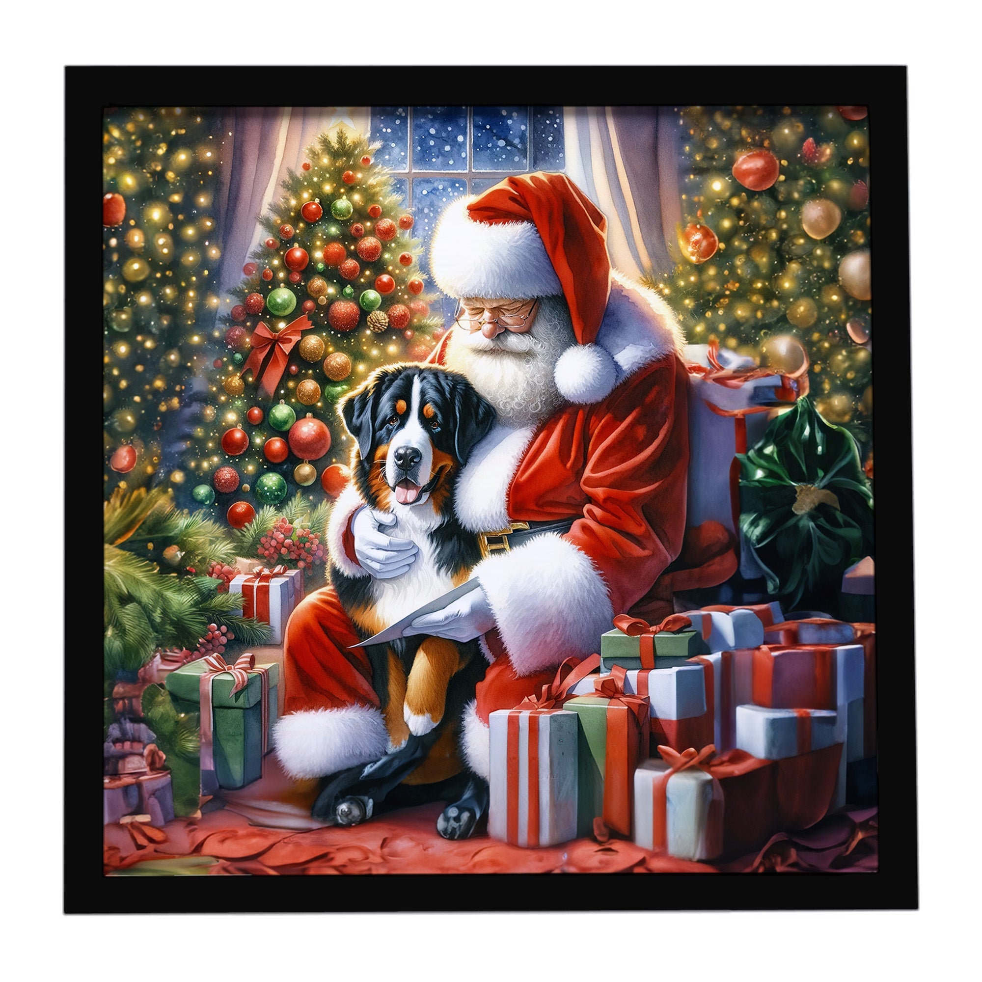 Greater Swiss Mountain Dog and Santa Claus Framed Metal Print Bathroom, Kitchen, Office, Home Decor Wall Art Ready to Hang, Square, 8X8