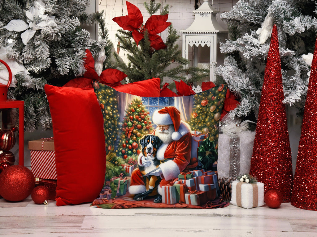 Greater Swiss Mountain Dog and Santa Claus Decorative Throw Pillow 14x14 Indoor Outdoor Accent Cushion, Fabric Cover with Insert for Sofa, Bed, Porch & Living Room