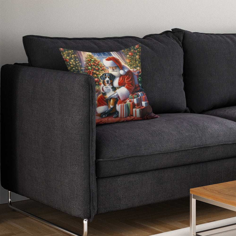 Greater Swiss Mountain Dog and Santa Claus Decorative Throw Pillow 14x14 Indoor Outdoor Accent Cushion, Fabric Cover with Insert for Sofa, Bed, Porch & Living Room