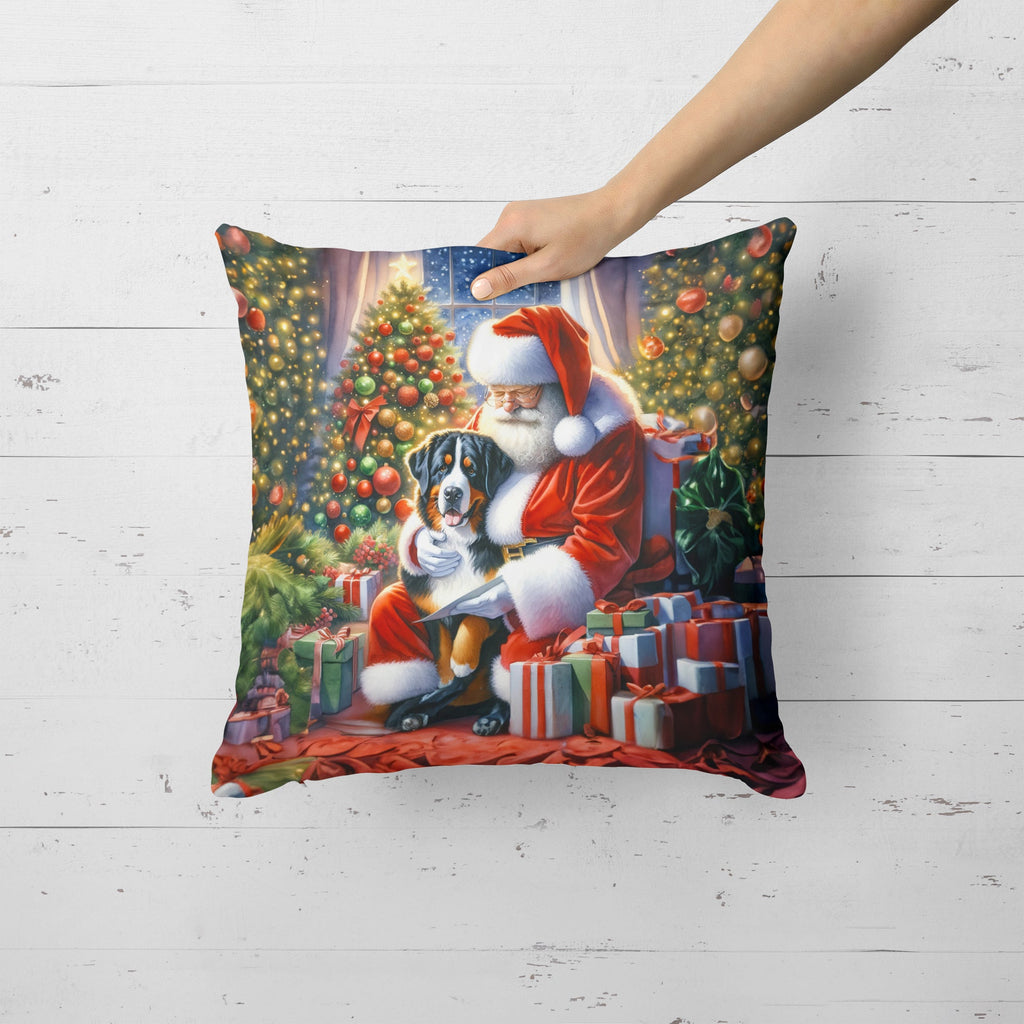 Greater Swiss Mountain Dog and Santa Claus Decorative Throw Pillow 18x18 Indoor Outdoor Accent Cushion, Fabric Cover with Insert for Sofa, Bed, Porch & Living Room