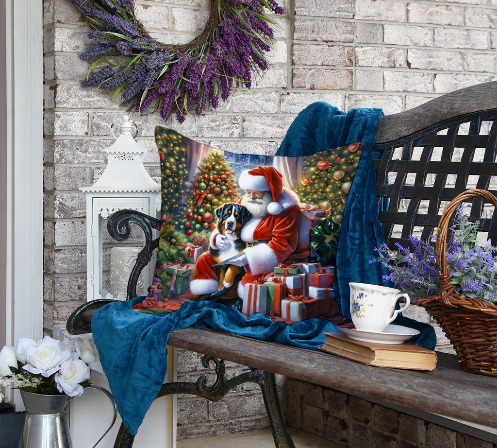 Greater Swiss Mountain Dog and Santa Claus Decorative Throw Pillow 18x18 Indoor Outdoor Accent Cushion, Fabric Cover with Insert for Sofa, Bed, Porch & Living Room