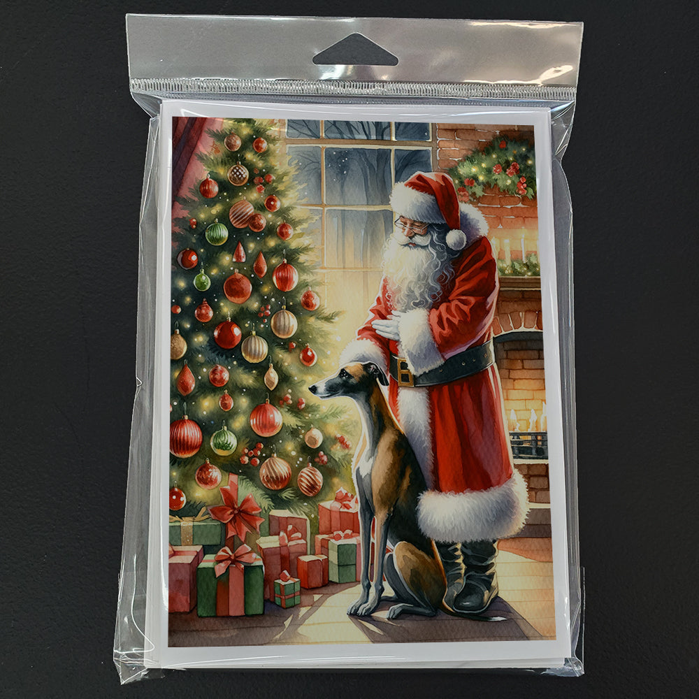 Greyhound and Santa Claus Greeting Cards Pack of 8 Blank Cards with Envelopes Whimsical A7 Size 5x7