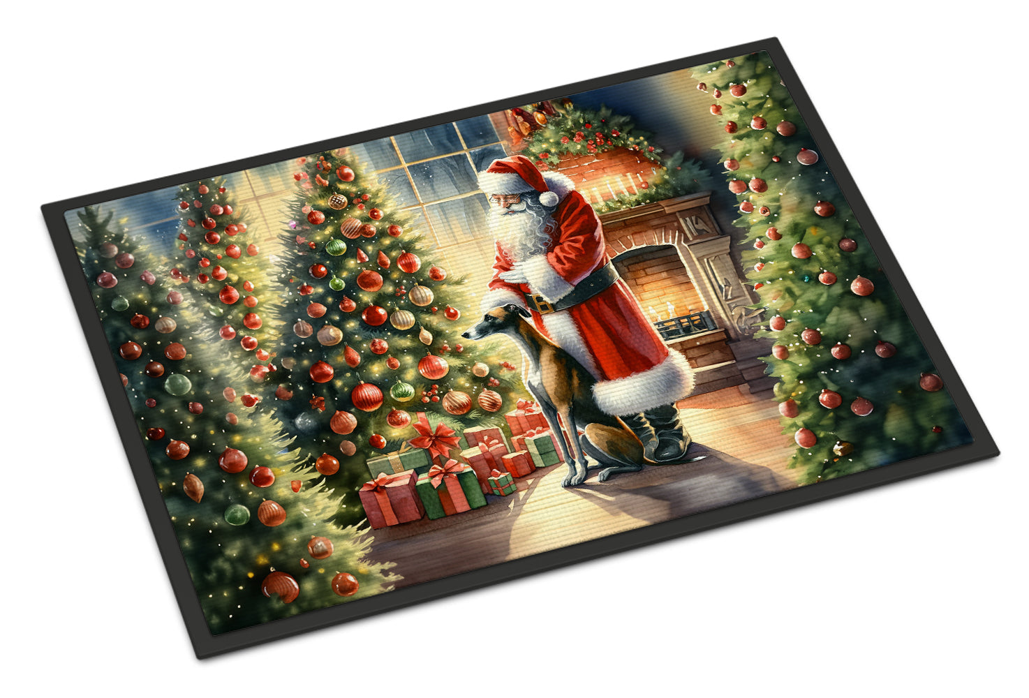 Greyhound and Santa Claus Doormat Indoor Outdoor 24H X 36W Front Door Mat Rugs for Entryway, Non Slip Washable Low Pile,