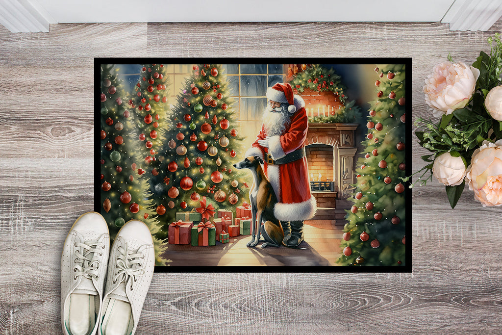 Greyhound and Santa Claus Doormat Indoor Outdoor 24H X 36W Front Door Mat Rugs for Entryway, Non Slip Washable Low Pile,