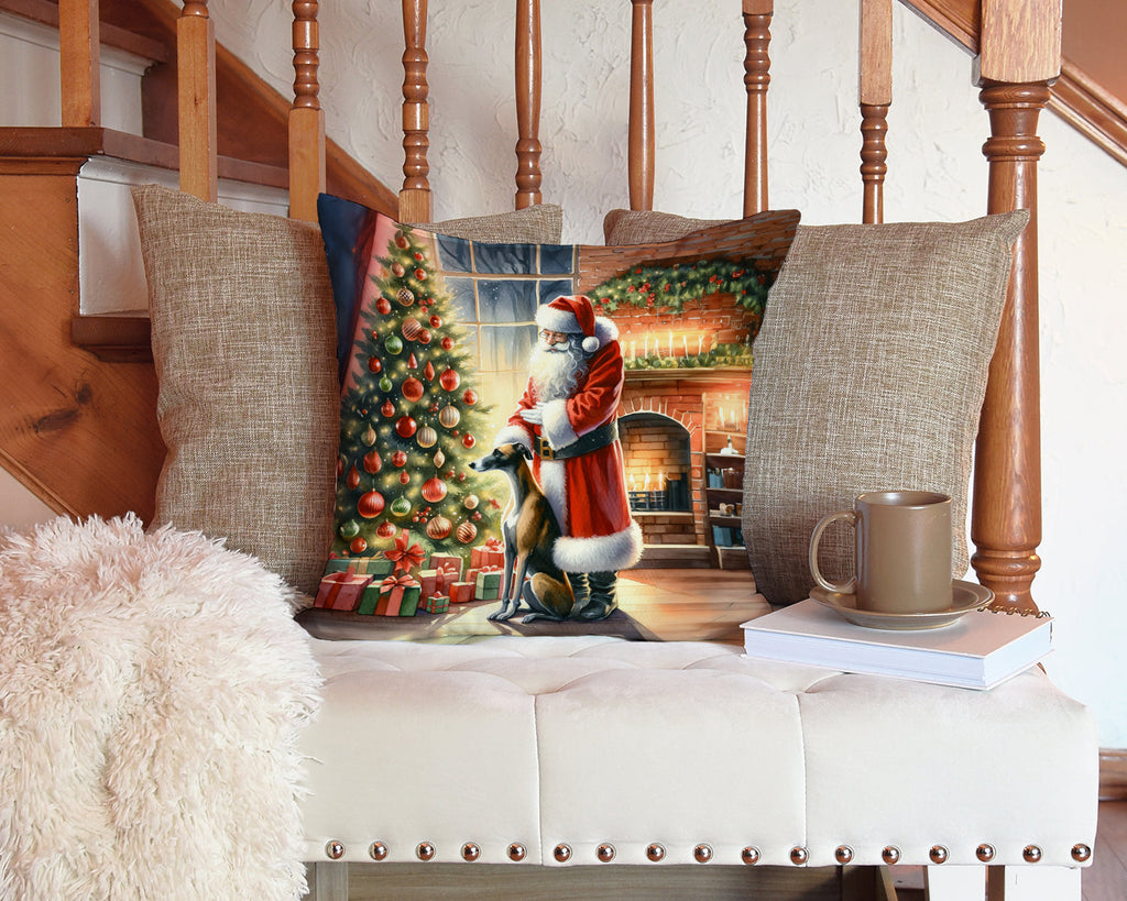 Greyhound and Santa Claus Decorative Throw Pillow 14x14 Indoor Outdoor Accent Cushion, Fabric Cover with Insert for Sofa, Bed, Porch & Living Room