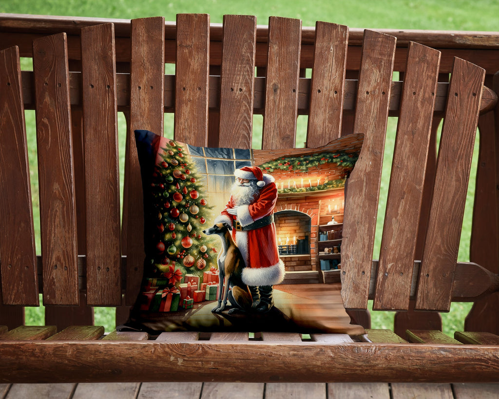 Greyhound and Santa Claus Decorative Throw Pillow 14x14 Indoor Outdoor Accent Cushion, Fabric Cover with Insert for Sofa, Bed, Porch & Living Room