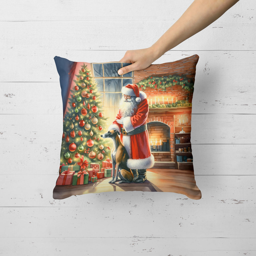 Greyhound and Santa Claus Decorative Throw Pillow 18x18 Indoor Outdoor Accent Cushion, Fabric Cover with Insert for Sofa, Bed, Porch & Living Room